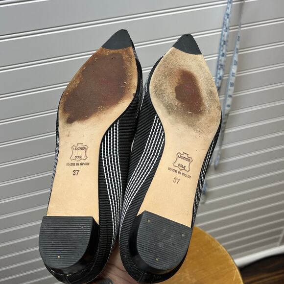 L. K. Bennett Dale Stripe Grosgrain Black & White Flats Size 37=6.5 - Picture 6 of 9